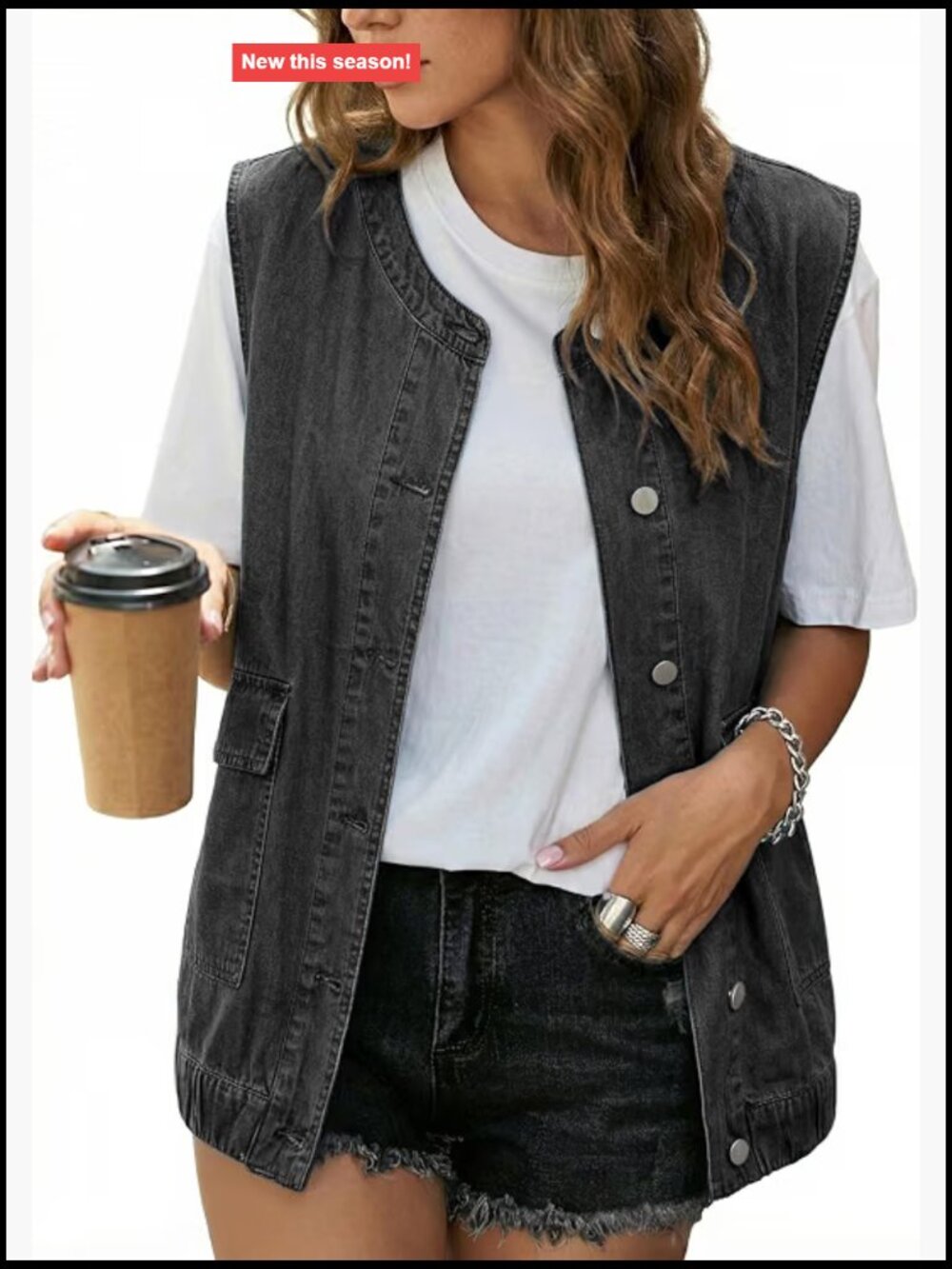 Sleeveless Denim Vest with Pockets Woman Button Down Jean Jacket